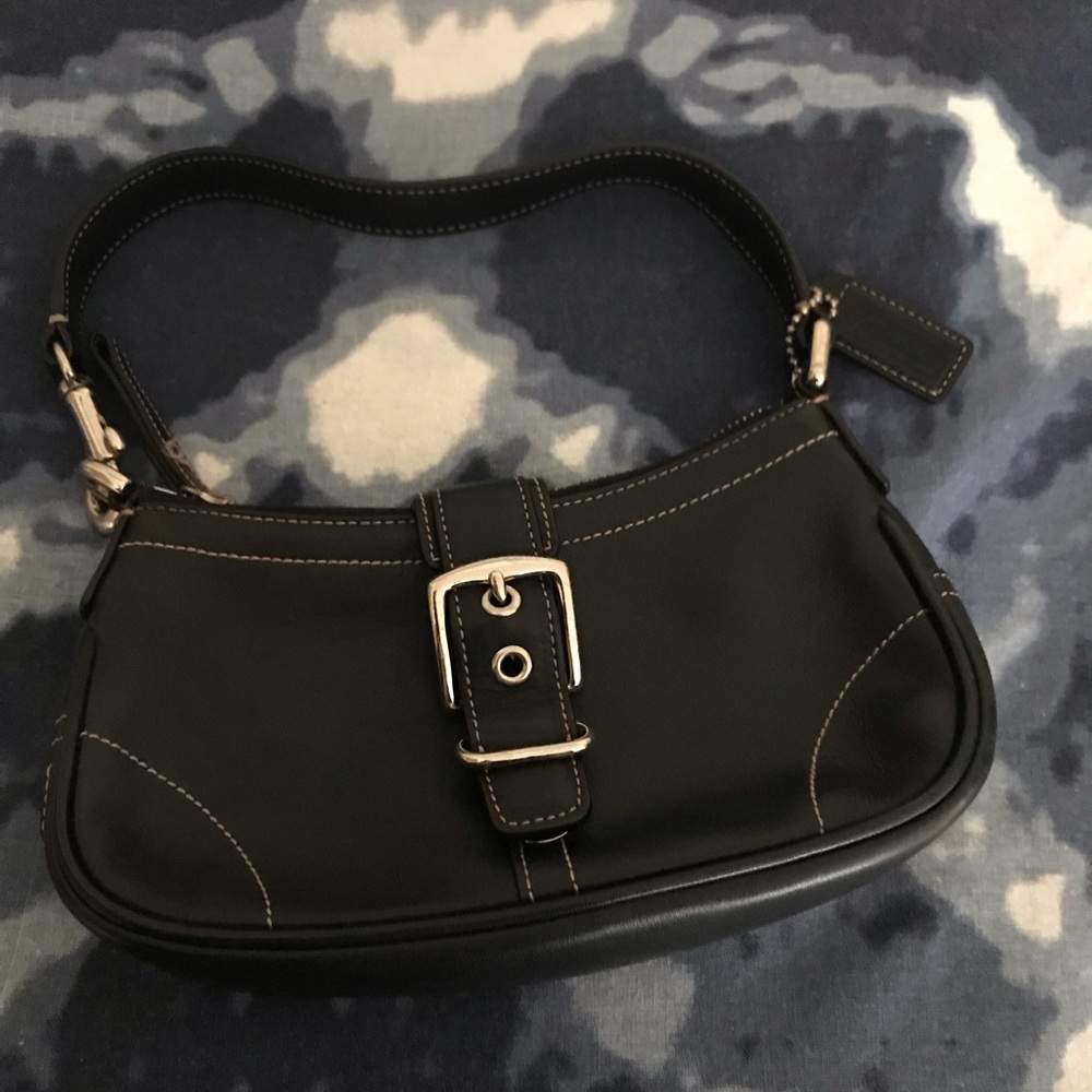 Coach Hamptons Black Leather buckle flap bag
